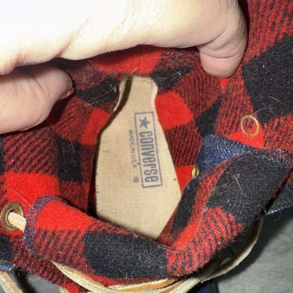 Converse Mens 9.5 Vintage NeeHi Tall High USA Made Denim Fold Over Plaid Sneaker - Picture 7 of 10